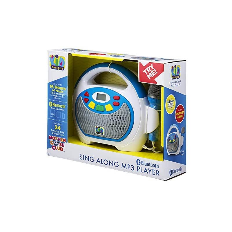KIDdesigns Mother Goose Club Bluetooth Sing Along Portable MP3 Player Real Mic 24 Songs Storesup to 16 Hours of Music 1 GB Built in Memory USB Port
