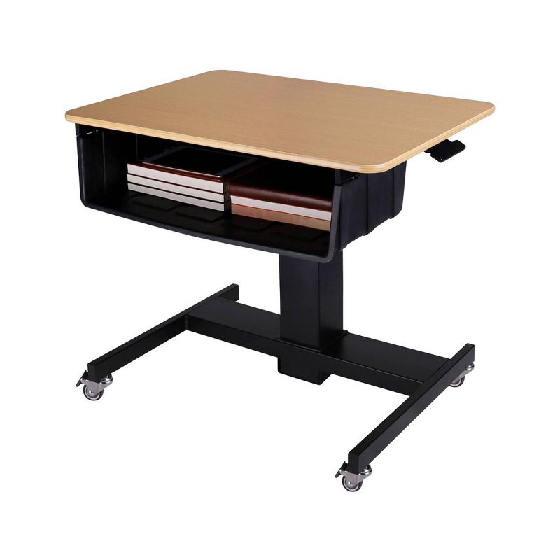 28" Height Adjustable Mobile School Standing Desk with Book Box Natural - Rocelco