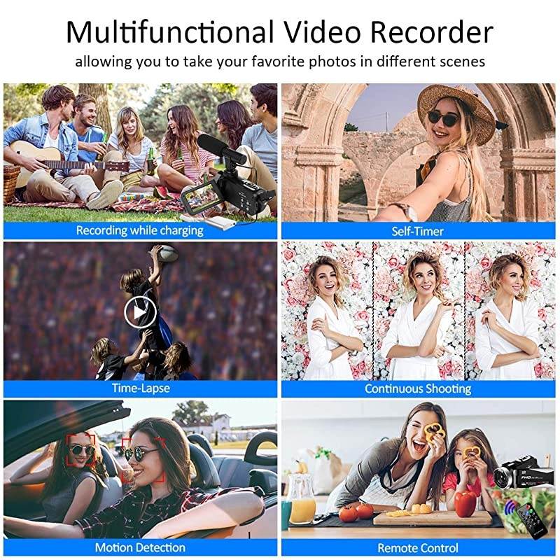 Camera 1080P Camcorder Full HD 30FPS 24MP Vlogging Camera for YouTube IR Night Vision 16X Digital Zoom Time Lapse Webcam YouTube Camera with Microphone Remote Control Lens Hood and 2 Batteries