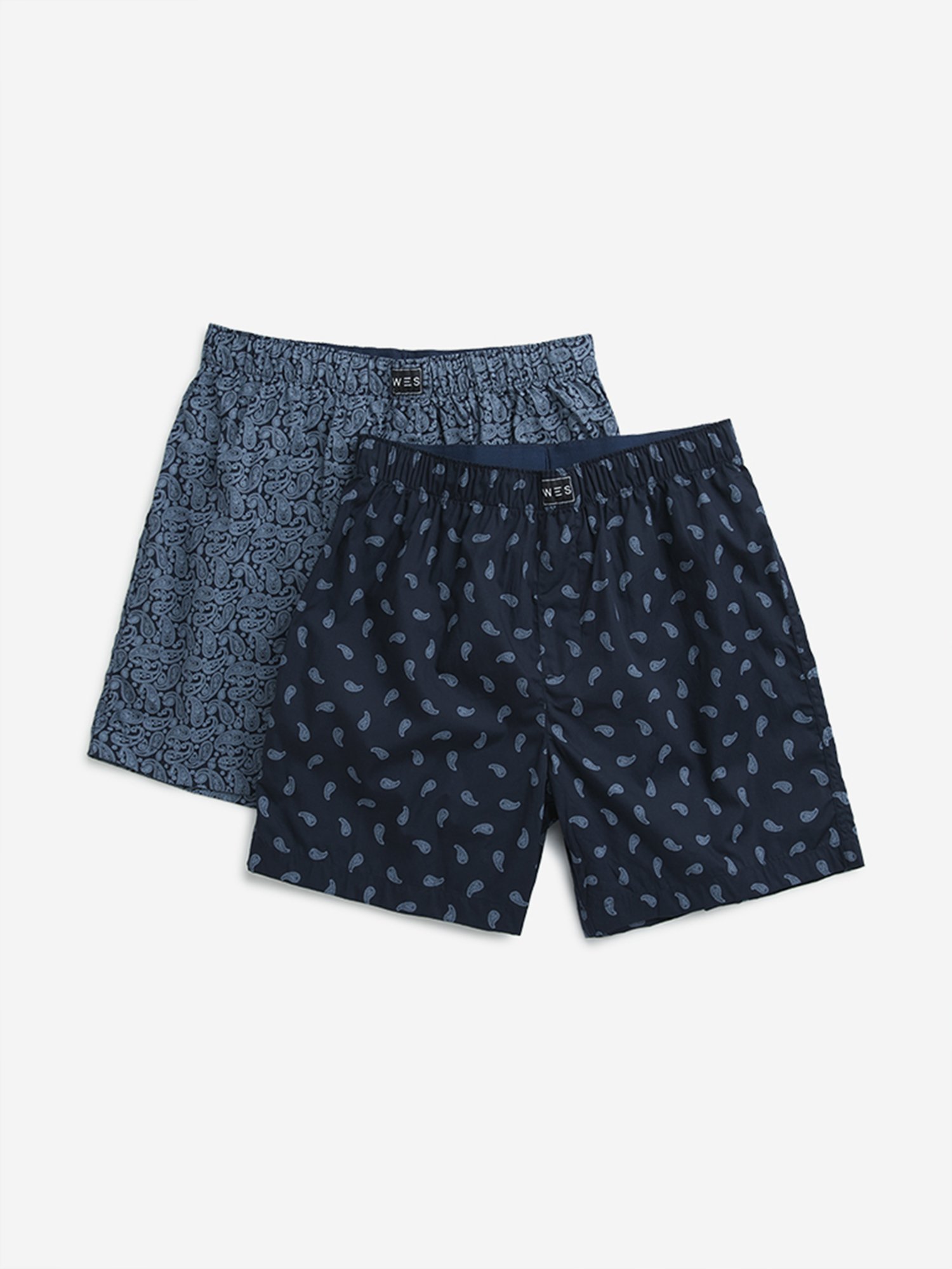 WES Lounge by Westside Blue Printed Cotton Boxers - Pack of 2