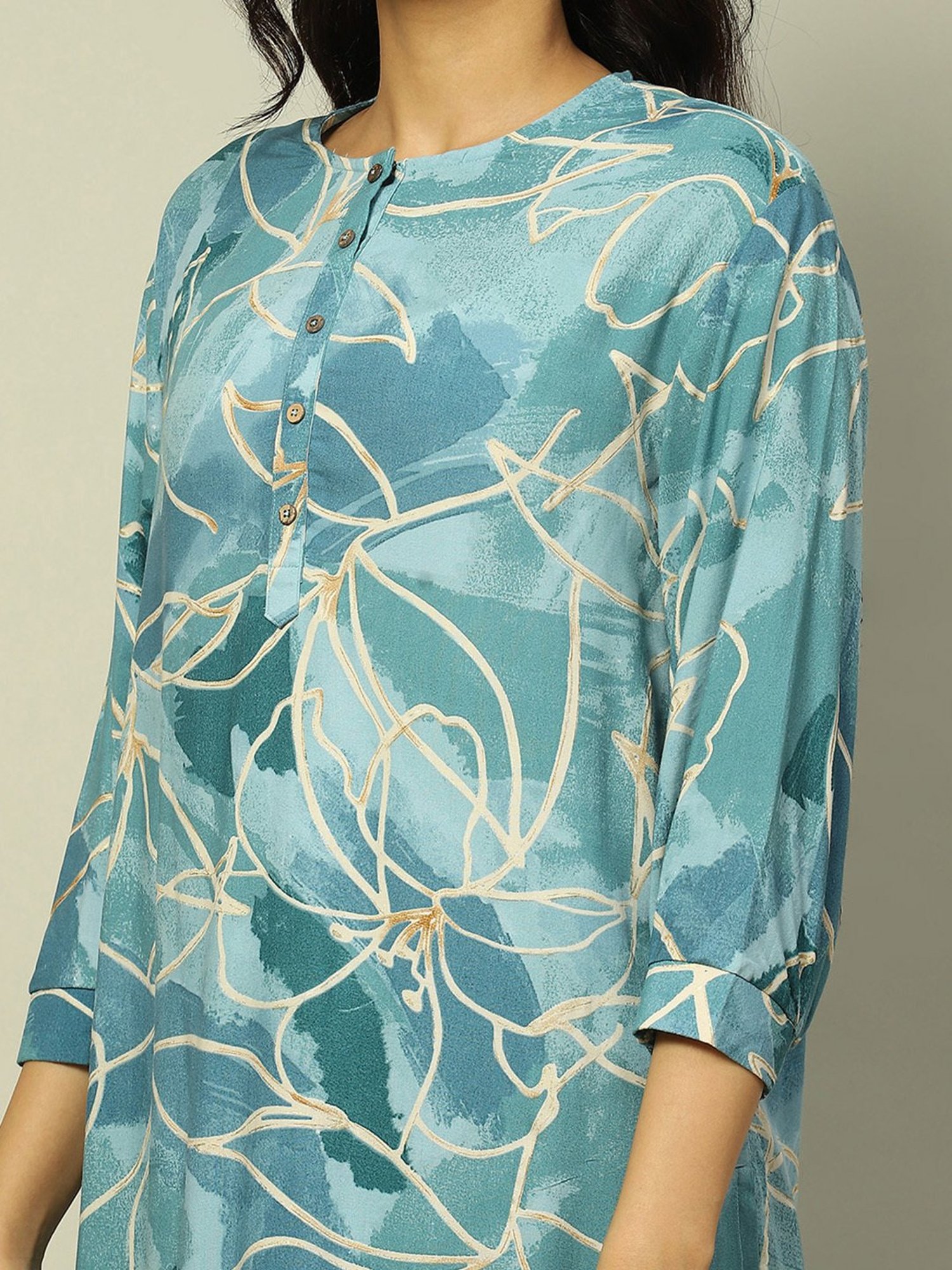 Rangriti Aqua Printed Kurta Pant Set