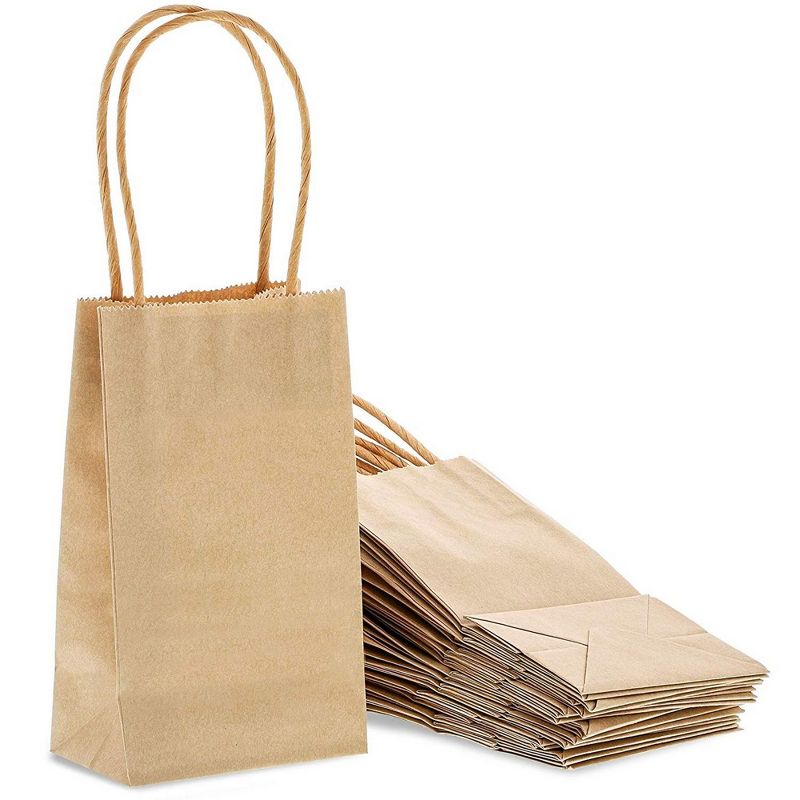 Small Kraft Paper Gift Bags with Handles (Brown, 6.25 x 3.5 Inches, 50 Count)