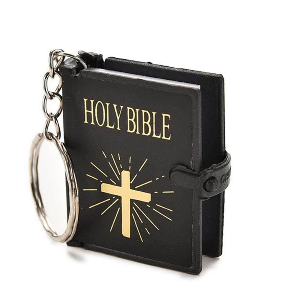 JUMUU 12 Pcs -Black - Key Chain English Holy Bible Religious Gift Baptism Favors Keychain