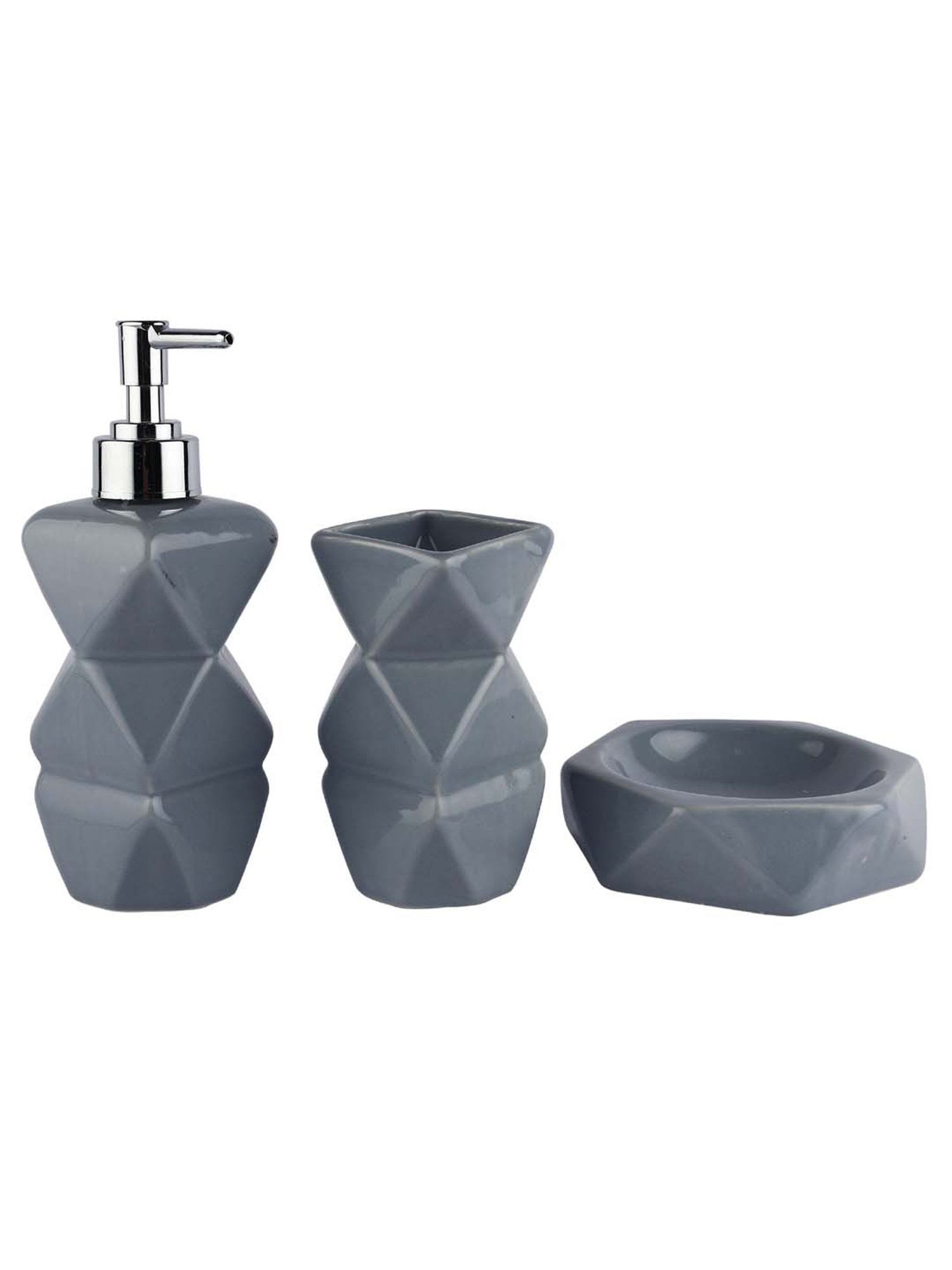VarEesha Saral Grey Ceramic Bath Accessories - Set of 3