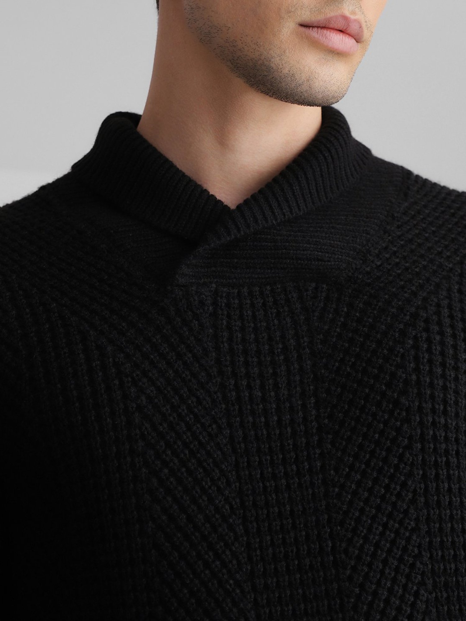 Jack & Jones Black Slim Fit Shawl Collar Sweater