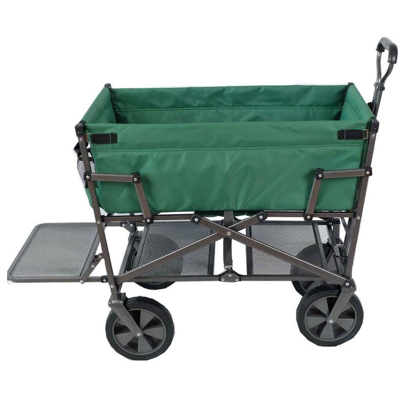 Mac Sports Double Decker Heavy Duty Steel Frame Collapsible Outdoor 150 Pound Capacity Yard Cart Utility Garden Wagon with Lower Storage Shelf, Green