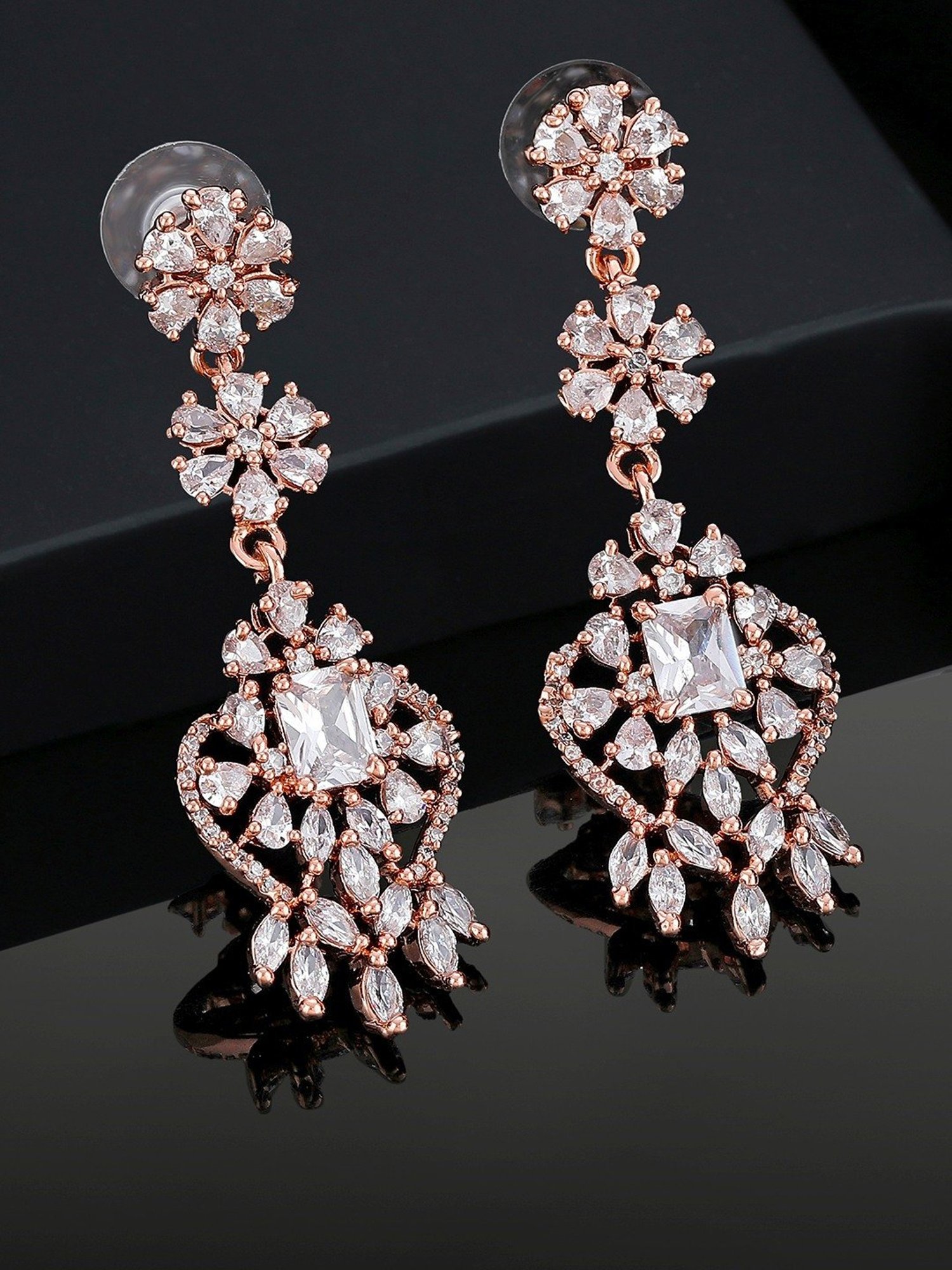 Estele Rose Gold-Plated CZ Ravishing Dangler Earrings