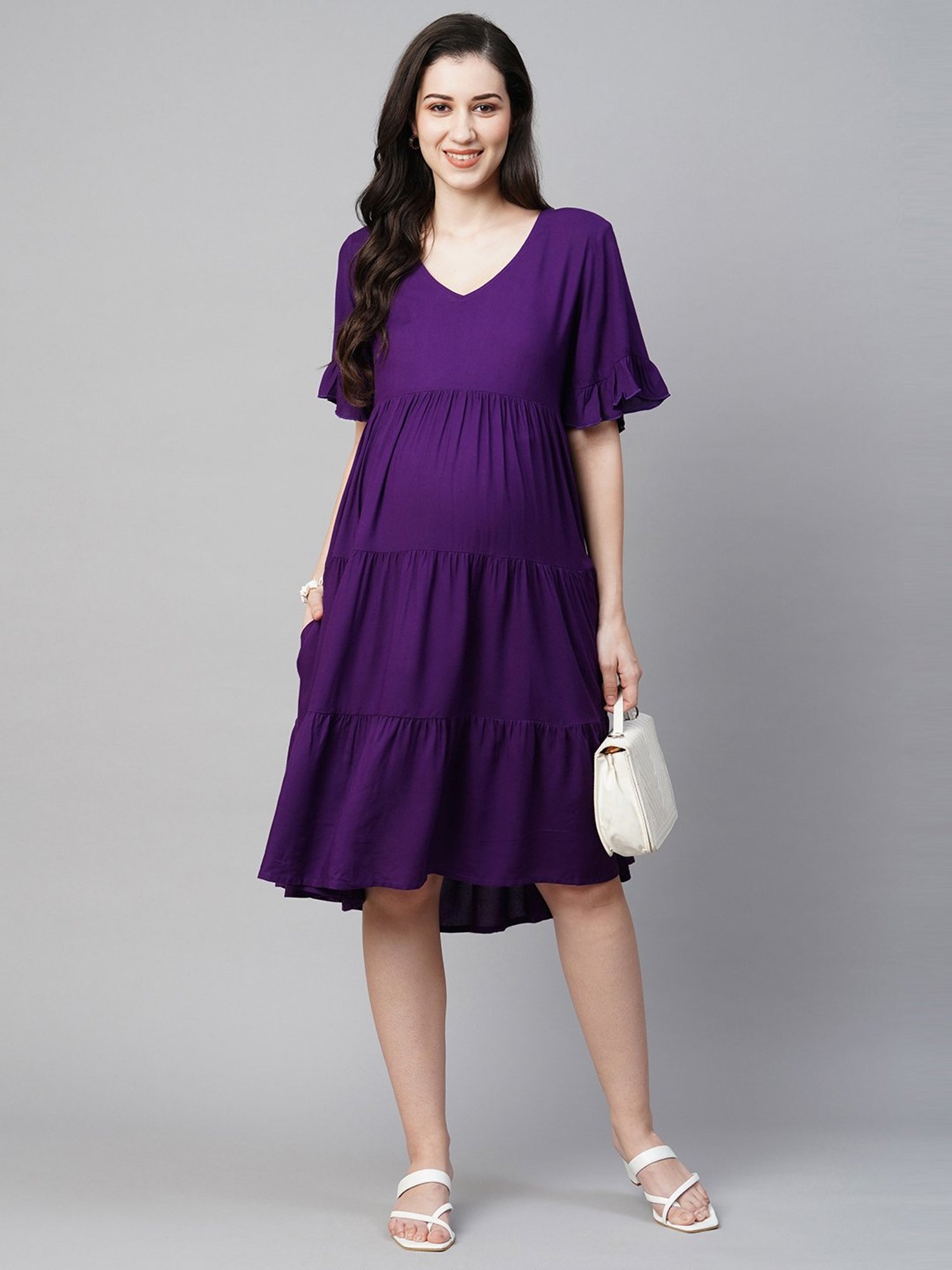 MomToBe Purple Regular Fit Maternity Dress
