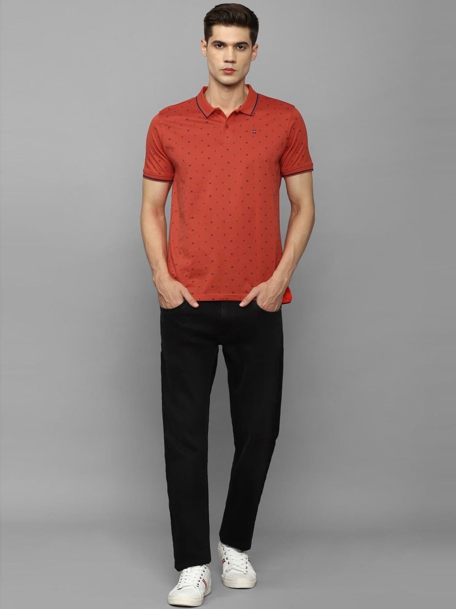 Louis Philippe Sport Red Cotton Slim Fit Printed Polo T-Shirt