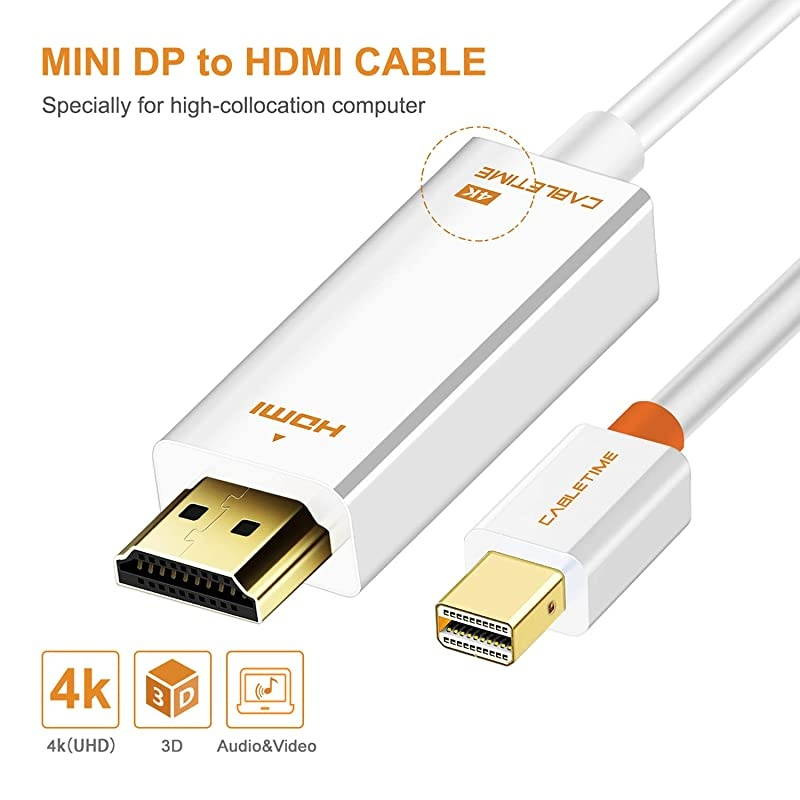 Mini DisplayPort to HDMI Cable 4K 3.3 FT Thunderbolt to HDMI Adapter, Gold-Plated Cord Converter for MacBook Air/Pro, Surface Pro/Dock, Monitor, Projector and More, White(3.3Feet/1M)