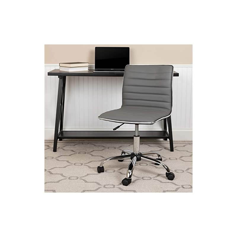Low Back Designer Armless Light Gray Ribbed Swivel Task Office Chair