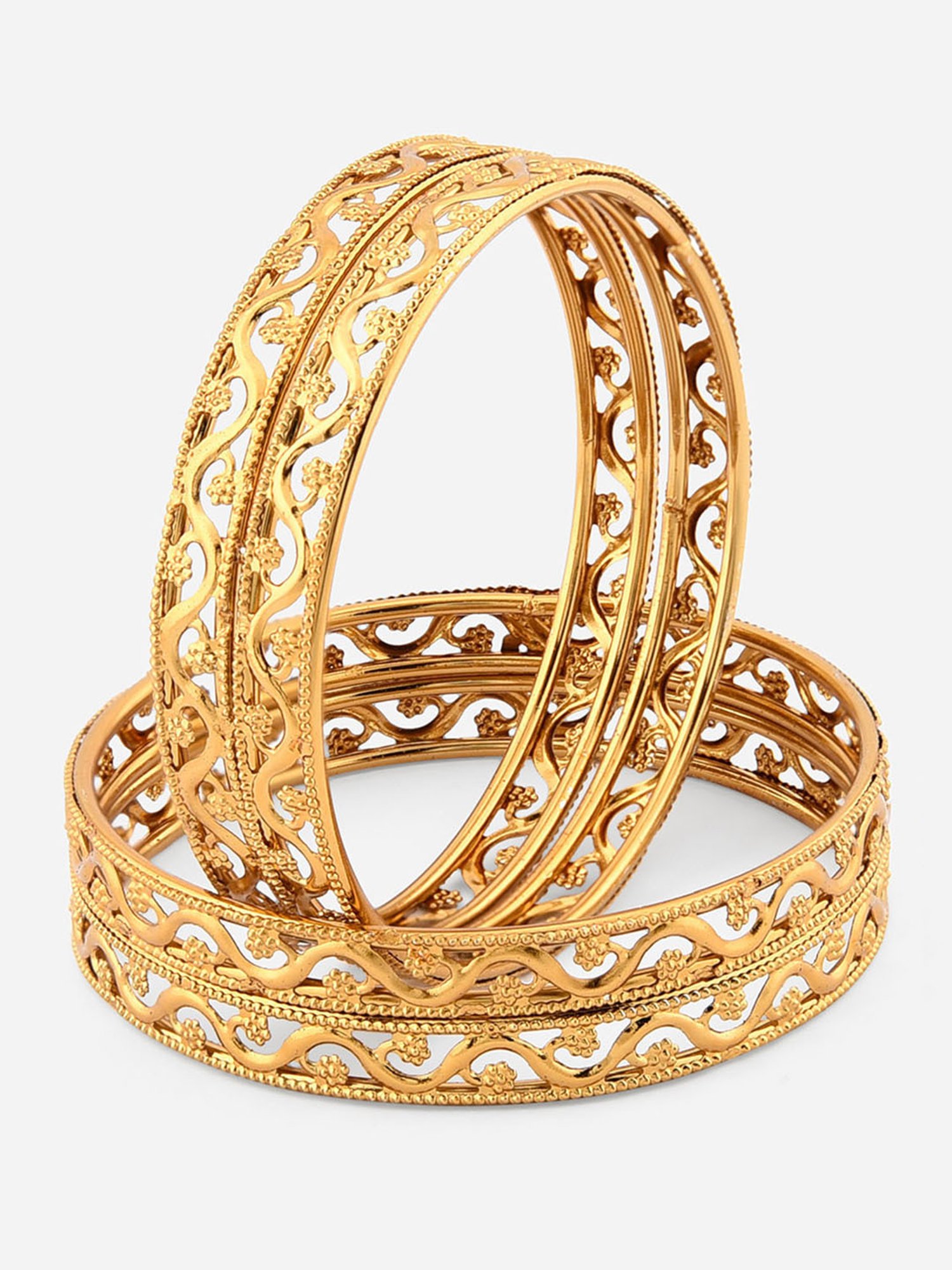 Fida Gold-Plated Antique Floral Bangles for Women - Set of 4