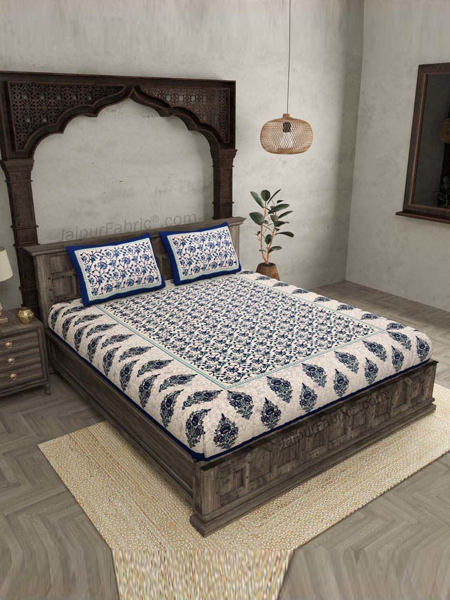 JaipurFabric Blue 100% Pure Cotton 150 TC Double Bedsheet with 2 Pillow Covers