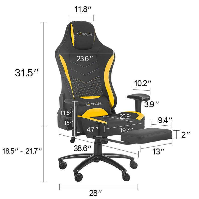 Eclife PC Gaming Chair Massage game chair/ergonomic design/office chair/Racing Style Gaming Chair/provide you with a comfortable game office environment (Yellow)