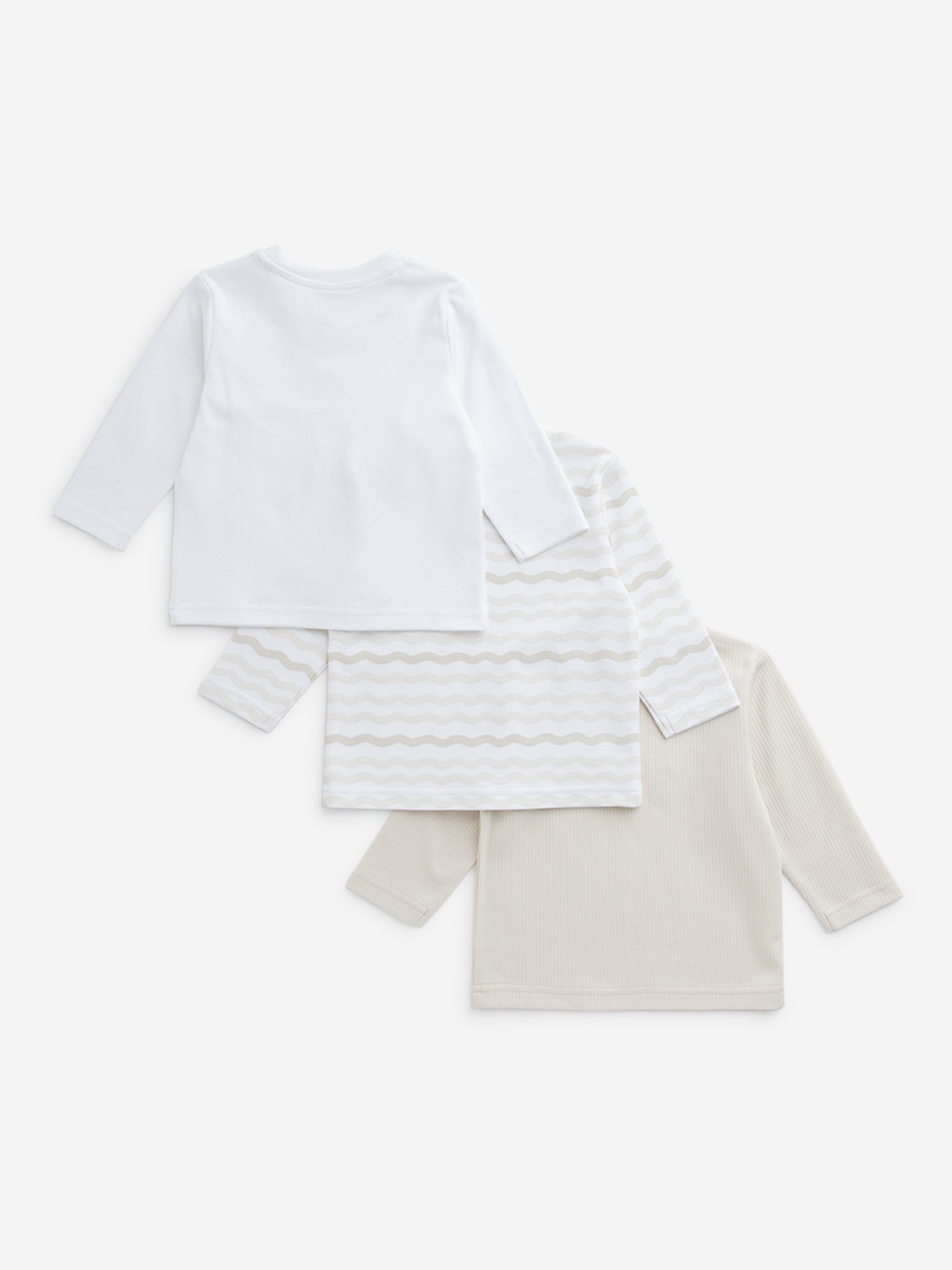 HOP Baby by Westside Beige Printed Cotton T-Shirt- Pack of 3