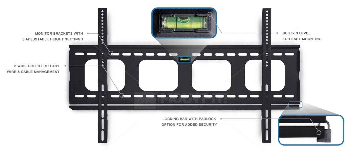 TV Wall Mount Bracket Premium Low-Profile Fixed for 42-70 inch LCD, LED, 4K or Plasma Flat Screen TVs - Super-strength Load Capacity 220 lbs, TV Stays 1 inch from the Wall, Max VESA 800x400