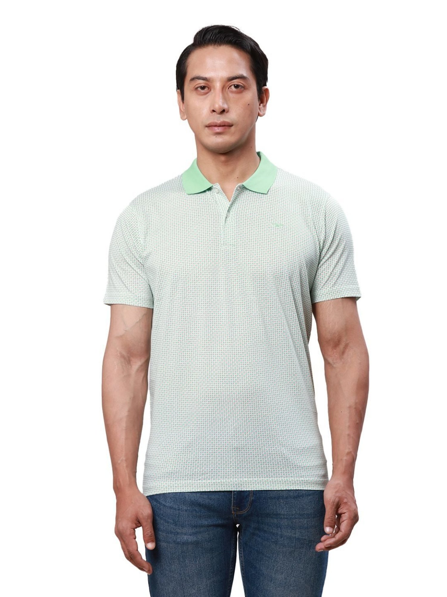 Park Avenue Green Cotton Slim Fit Printed Polo T-Shirt