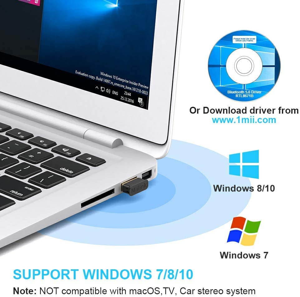 USB Bluetooth Adapter, Bluetooth 5.0 + EDR Bluetooth USB Dongle, Mini Bluetooth Adapter for PC, Bluetooth Keyboard, Mouse, Headphone, Speaker Compatible with Windows7/8/10 (Gold)