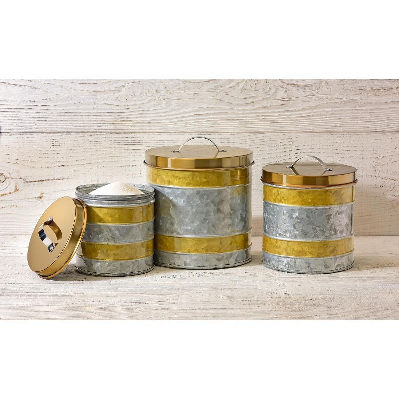 Amici Home Amelia Gold Galvanized Canister, Assorted Size Set of 3
