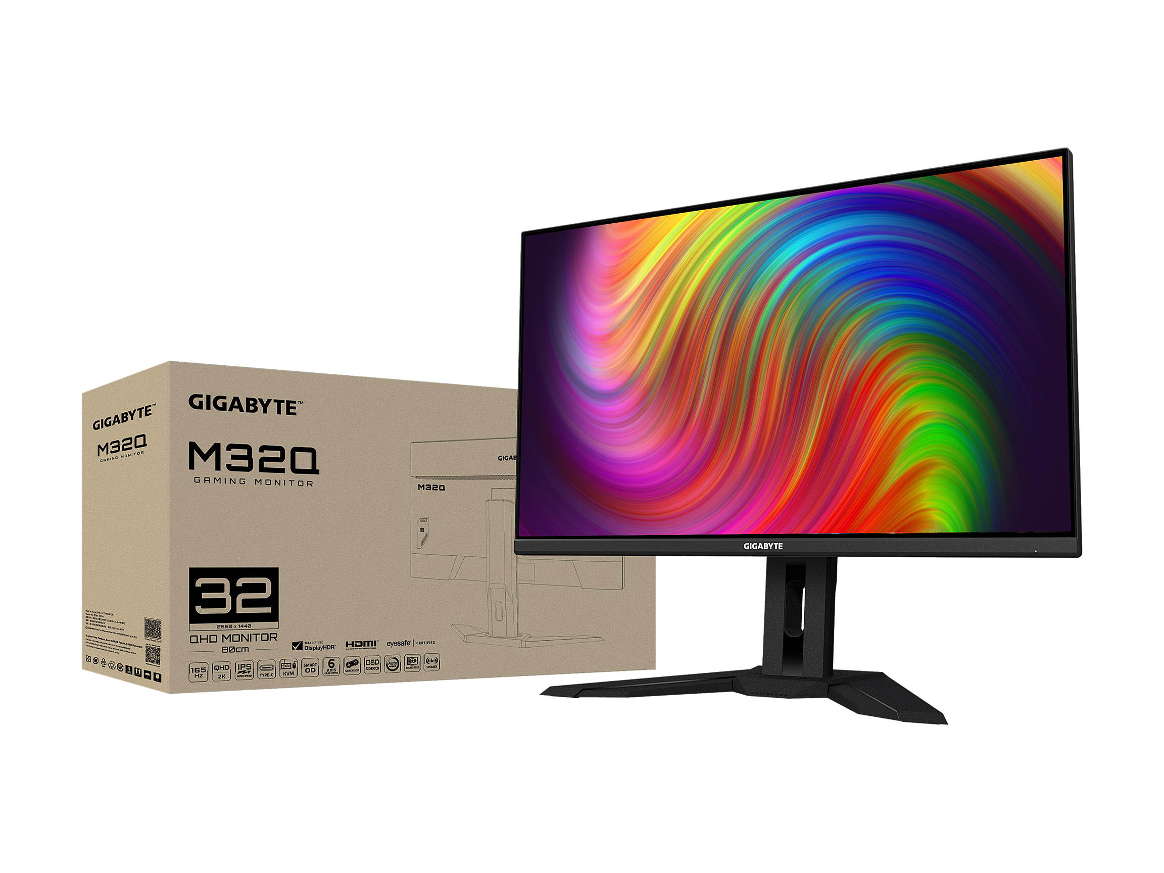 GIGABYTE M32Q 32" 165Hz/170Hz(OC) 1440P QHD KVM Gaming Monitor, 2560 x 1440 SS IPS, 0.8ms (MPRT), 94% DCI-P3, HDR Ready, FreeSync Premium, 1x DisplayPort 1.2, 2x HDMI 2.0, 3x USB 3.0, 1x USB Type-C