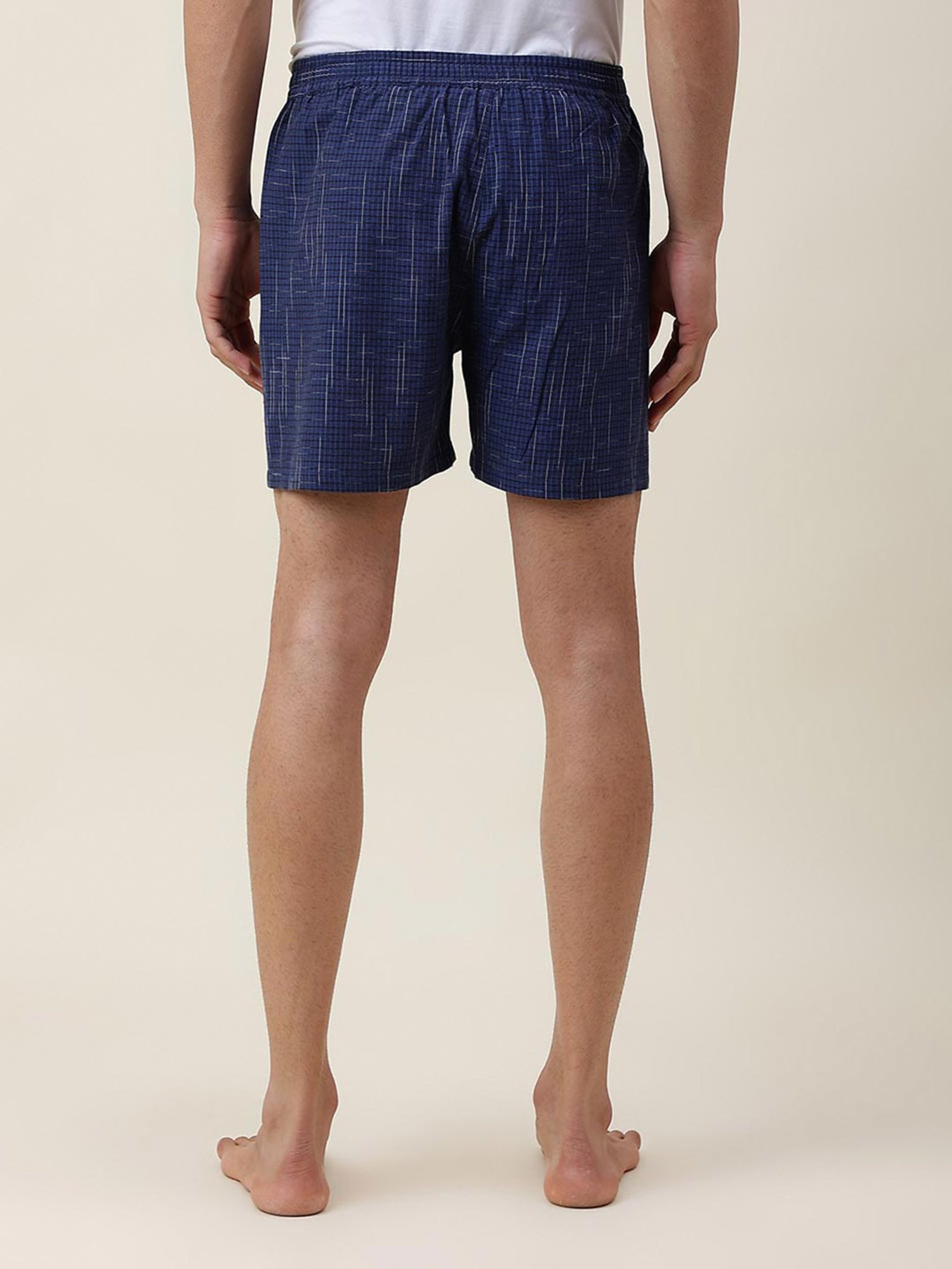 Fabindia Blue Comfort Fit Check Boxer Shorts - Pack of 2