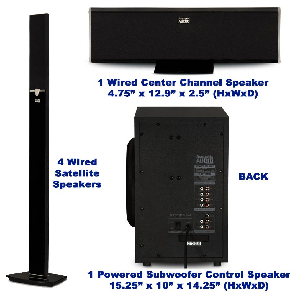 Acoustic Audio AAT1003 Bluetooth Tower 5.1 Speaker System with Optical Input and 2 Extension Cables
