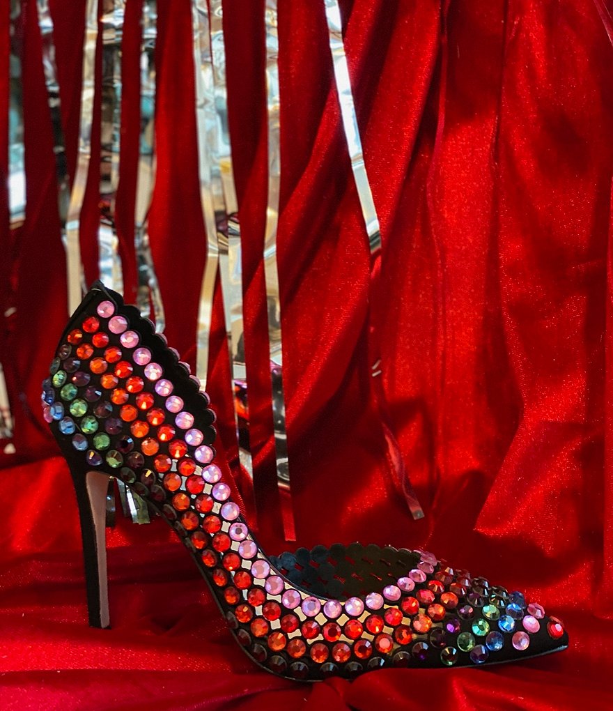 Jessica Simpson Preppi Rainbow Rhinestone Embellished d'Orsay Pumps