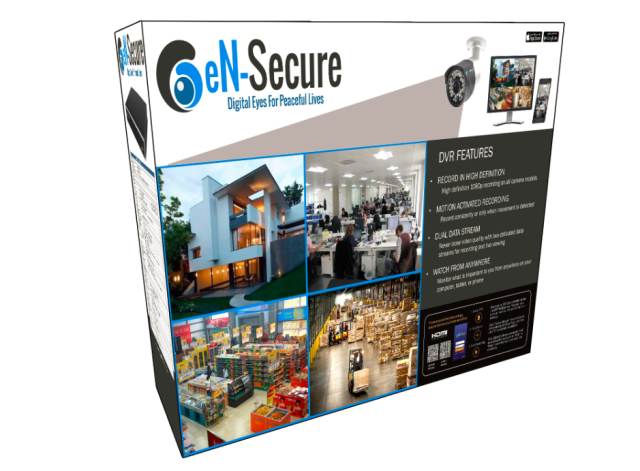 eN-Secure 8 Channel HD Security Surveillance System, 6 Bullet 2 Dome Night Vision Indoor/Outdoor 1080p Cameras, 2TB HDD, Smart Phone Compatible