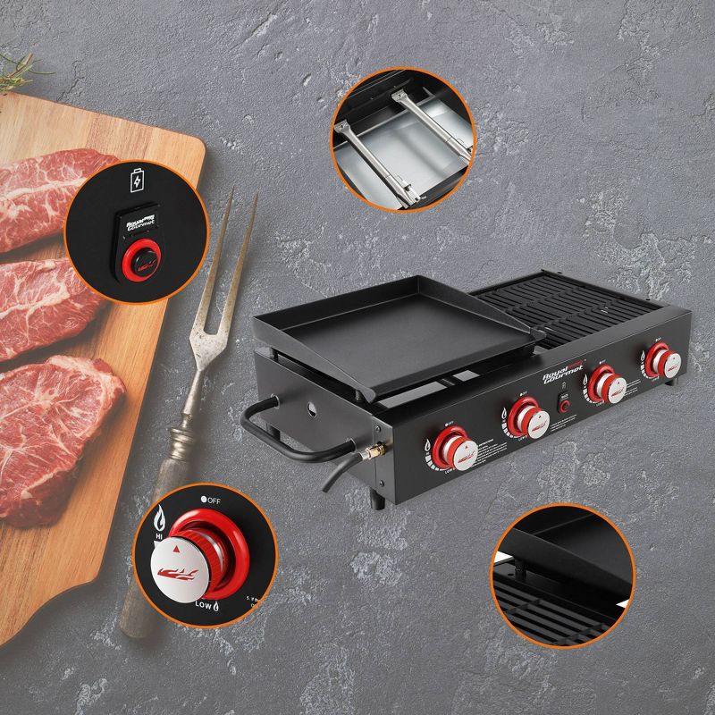 Royal Gourmet Tailgate 4-Burner Gas Griddle Combo Grill GD4002T Black