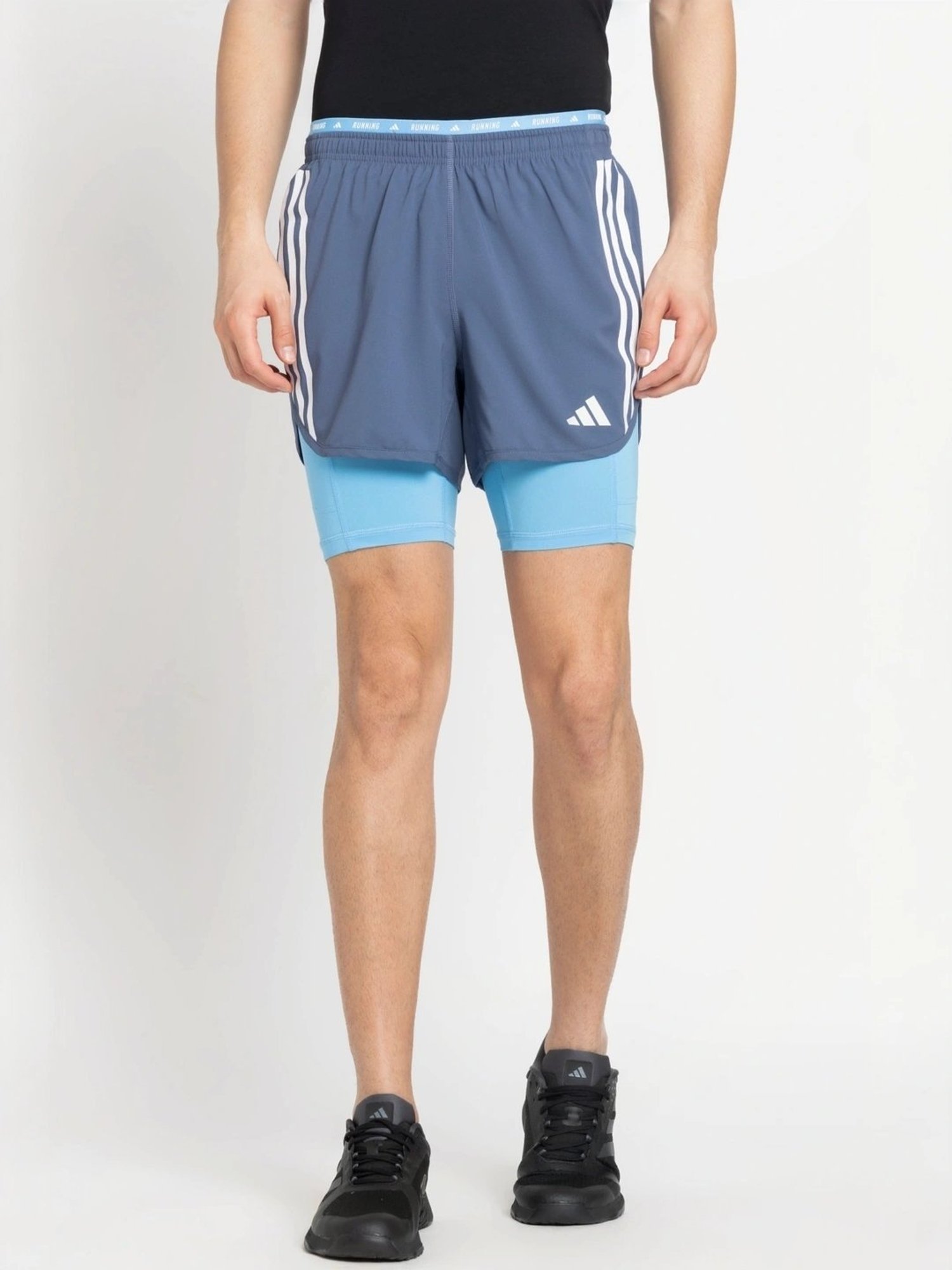 Adidas Blue Regular Fit Logo Printed Sports Shorts