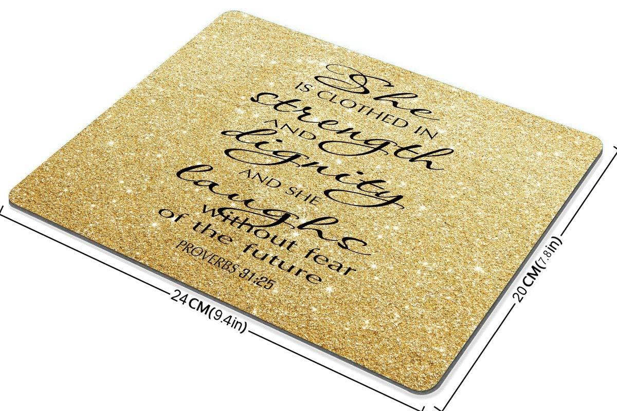 Smooffly Proverbs 31:25 Mouse Pad,Bible Verse Gold Sparkles Glitter Pattern Mouse Pad