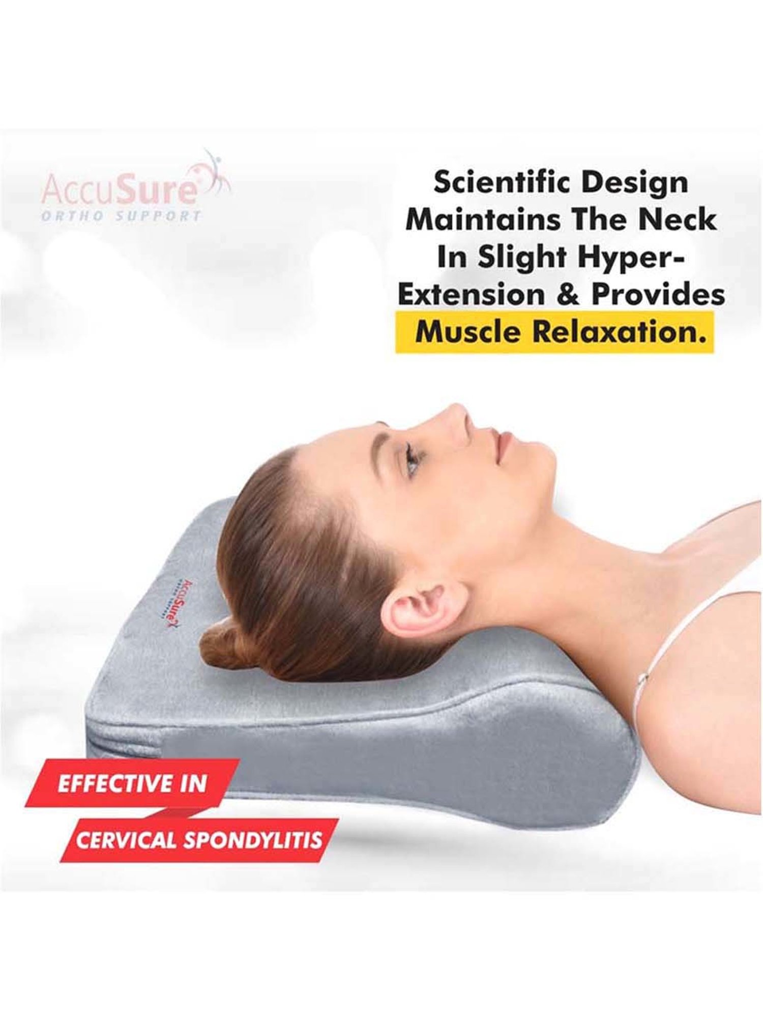 AccuSure Cervical Pillow with Cervical Collar for Neck and Spinal Support - Large (Grey)