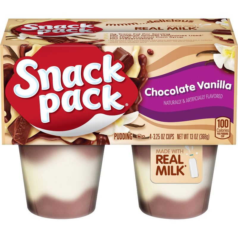 Hunts Snack Pack Chocolate & Vanilla -13oz/4ct