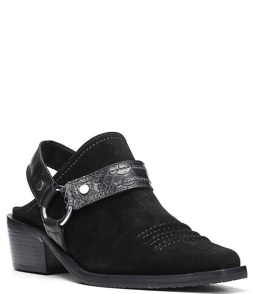 Donald Pliner Mazzy Suede Snake Print Harness Western Mule Shooties