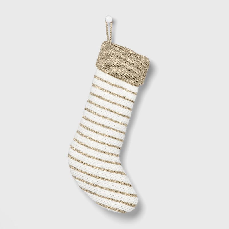 Striped Chunky Knit Christmas Stocking Gold & White - Wondershop™
