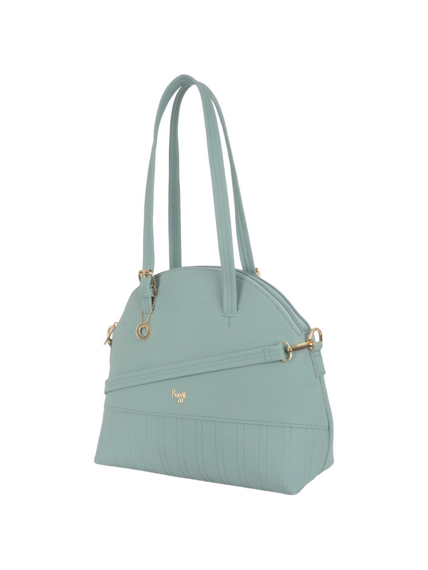 Baggit Mesa Green PU Solid Bowler Shoulder Handbag