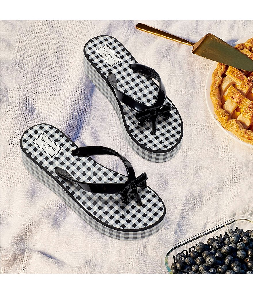 kate spade new york Rina Gingham Print Bow Detail Platform Flip Flops