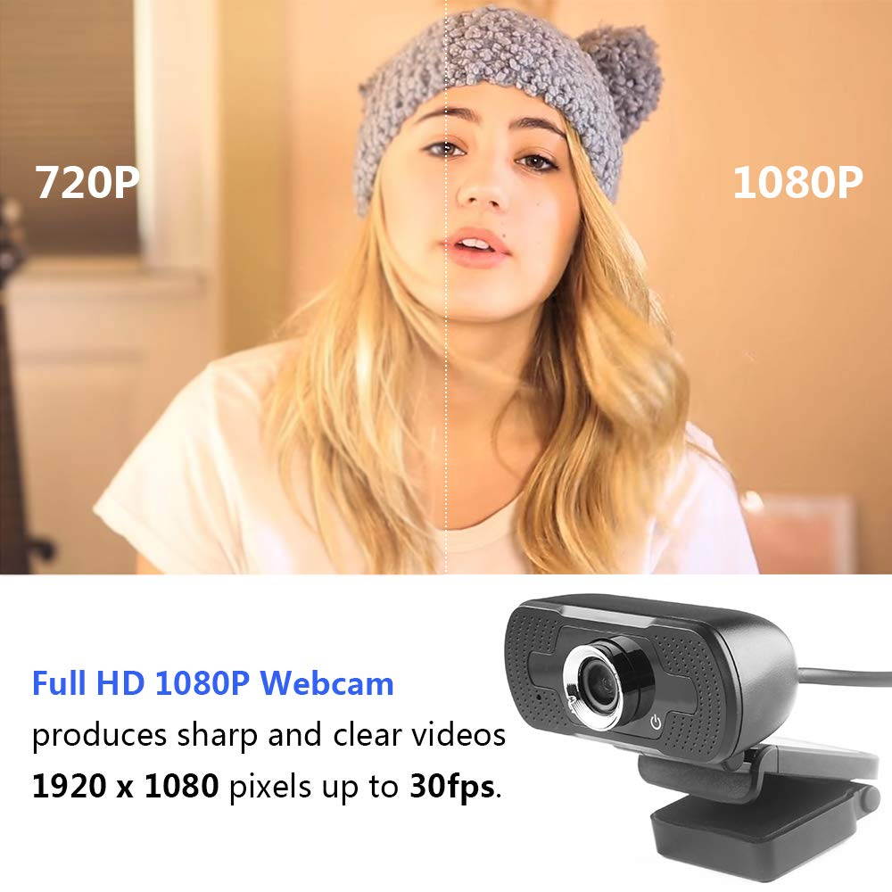 1080P Webcam with Microphone, HD Webcam Computer Web Camera with USB Plug for Video Calling Conferencing Online Teaching Live Streaming