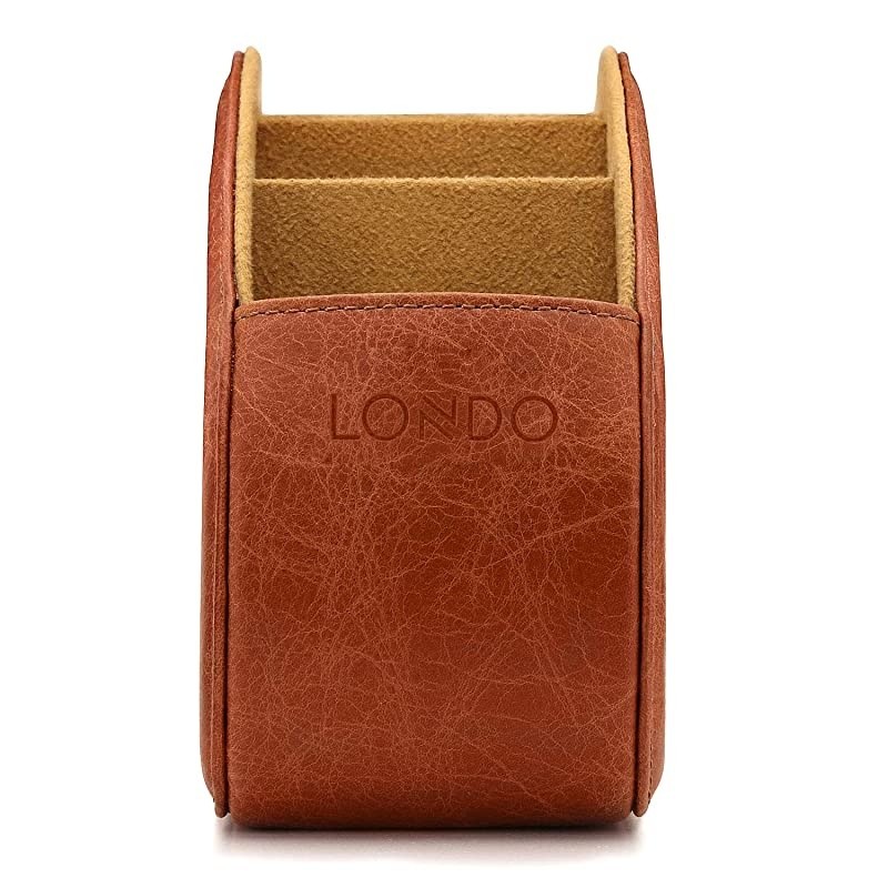 Remote Controller Holder Organizer Store DVD Bluray TV Roku or Apple TV Remotes Italian Genuine Leather with Suede Lining Living or Bedroom Storage Brown