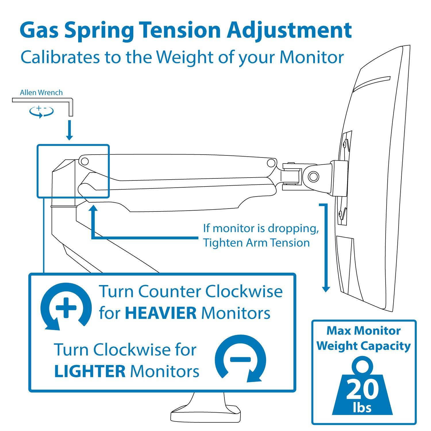 Mount-It! Monitor Desk Mount, Computer Monitor Stand, Height Adjustable Arm Fits Up To 32 Inch Screens, VESA 75x75 and 100x100, 20 Lb Capacity, Black (MI-1771) (Single Monitor, Silver)