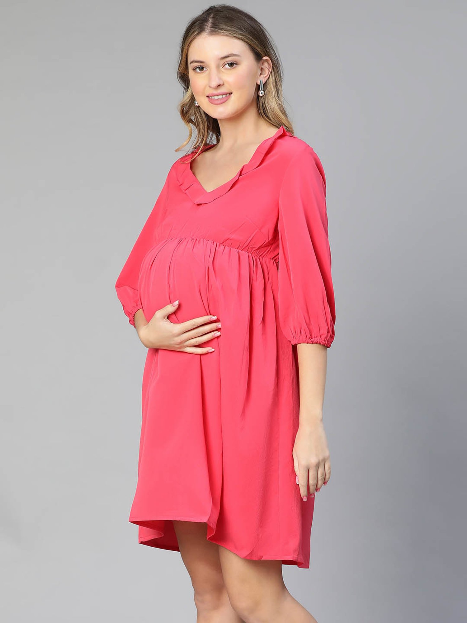 Oxolloxo Pink Regular Fit Maternity Dress