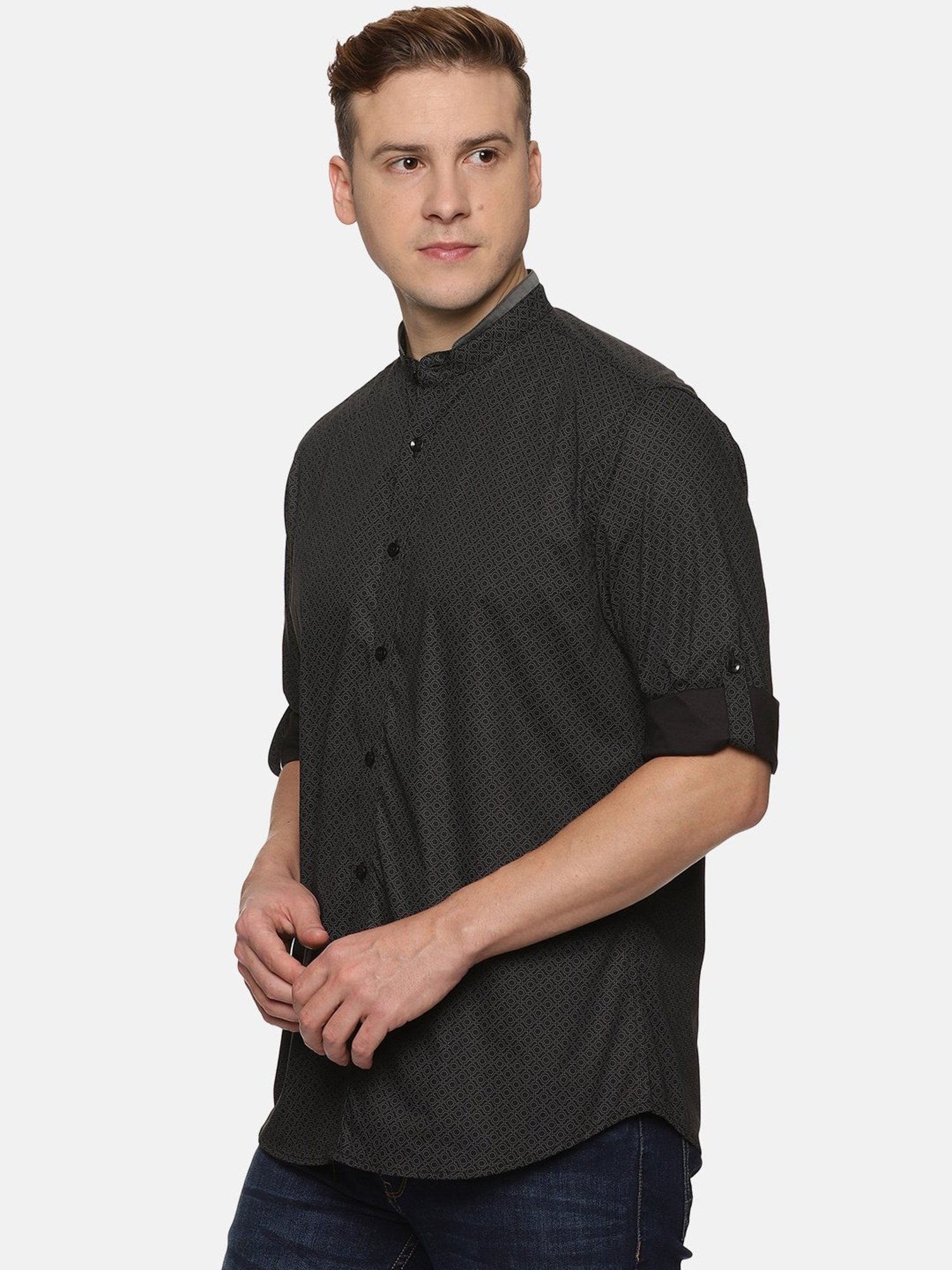 Don Vino Black Slim Fit Printed Shirt