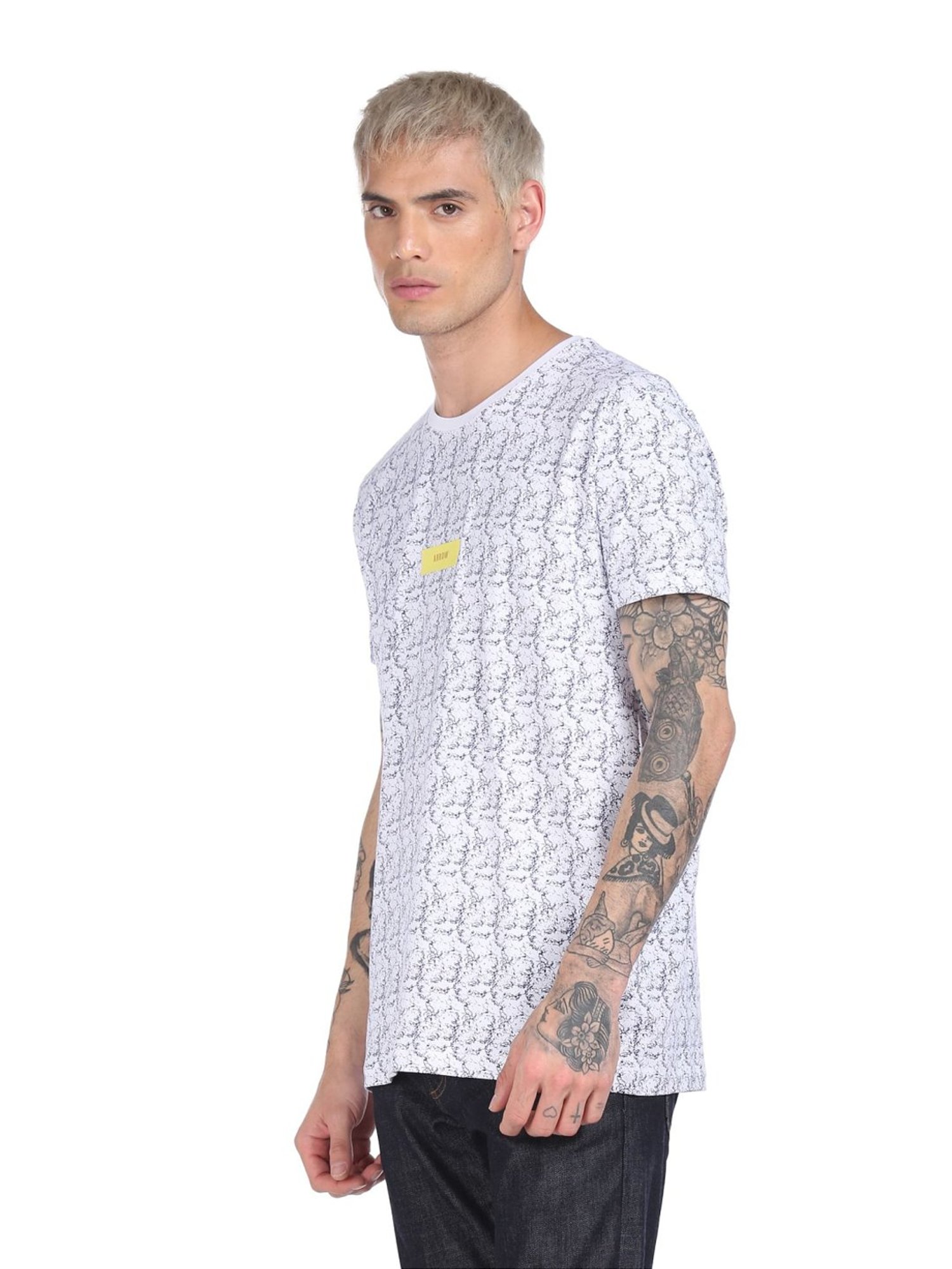 Arrow White Cotton Regular Fit Printed T-Shirts