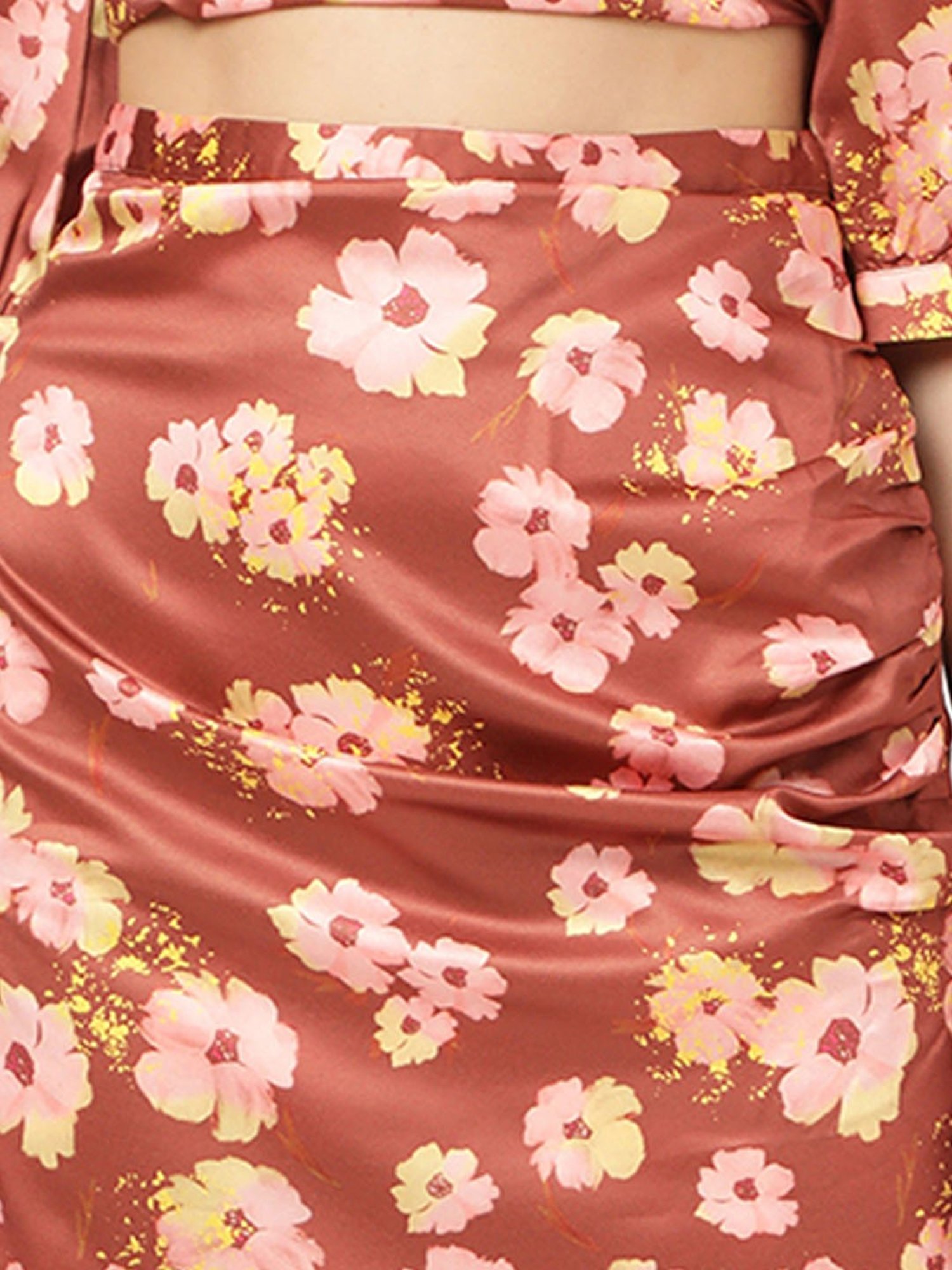 Elle Brown Floral Print Skirt