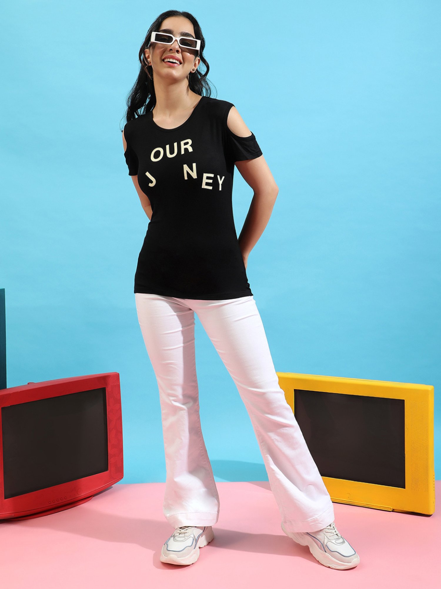 Campus Sutra Black Printed Top