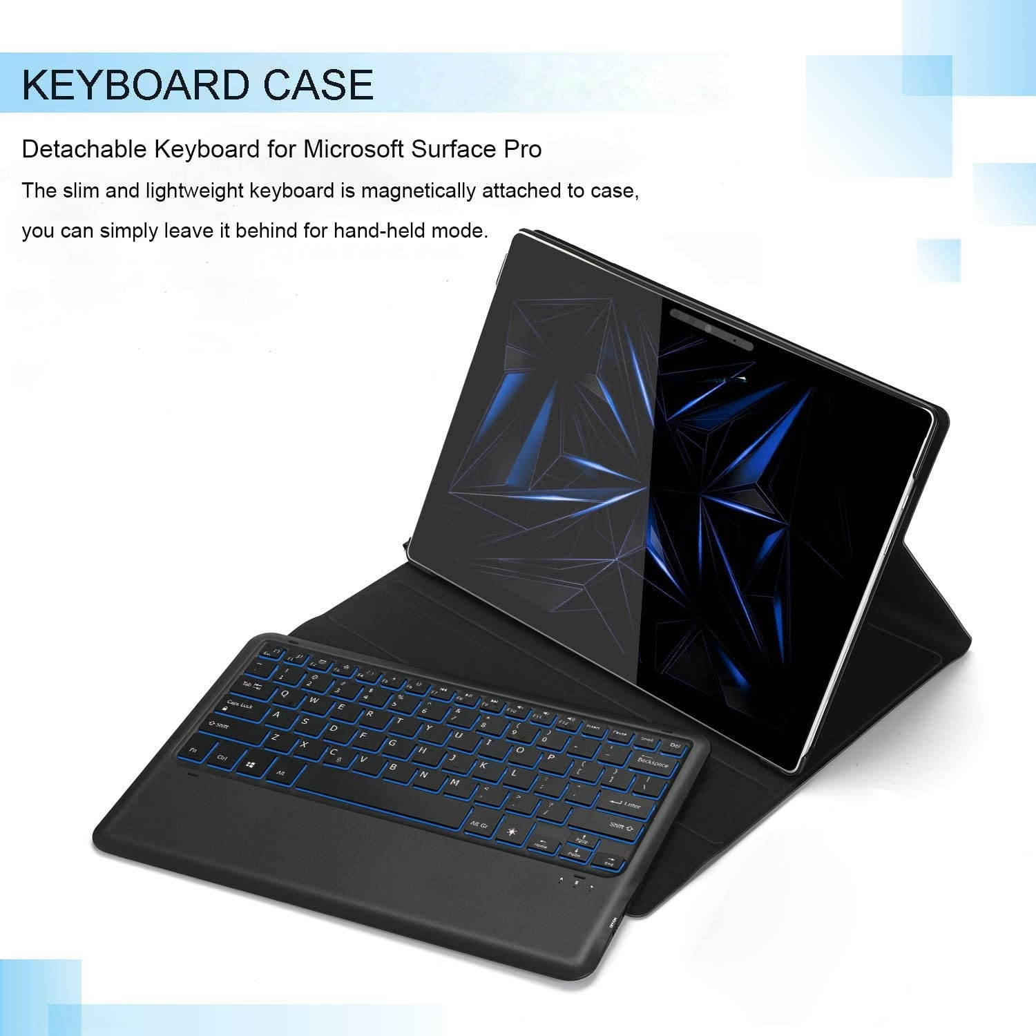 Jelly Comb Backlit Keyboard Case for Microsoft Surface Pro 4/5/6/7 Removable Rechargeable Keyboard with 7-Color Backlight for Microsoft Surface pro 4/5/6/7 Black
