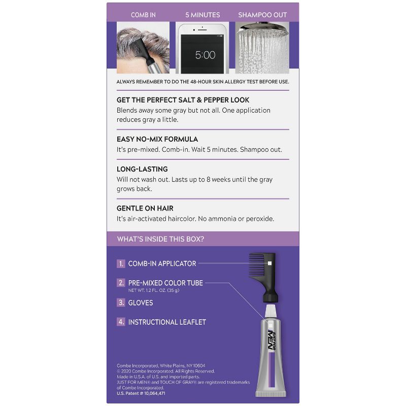 Just For Men Touch of Gray Gray Hair Coloring for Men's with Comb Applicator Great for a Salt and Pepper Look  DarkBrown T45