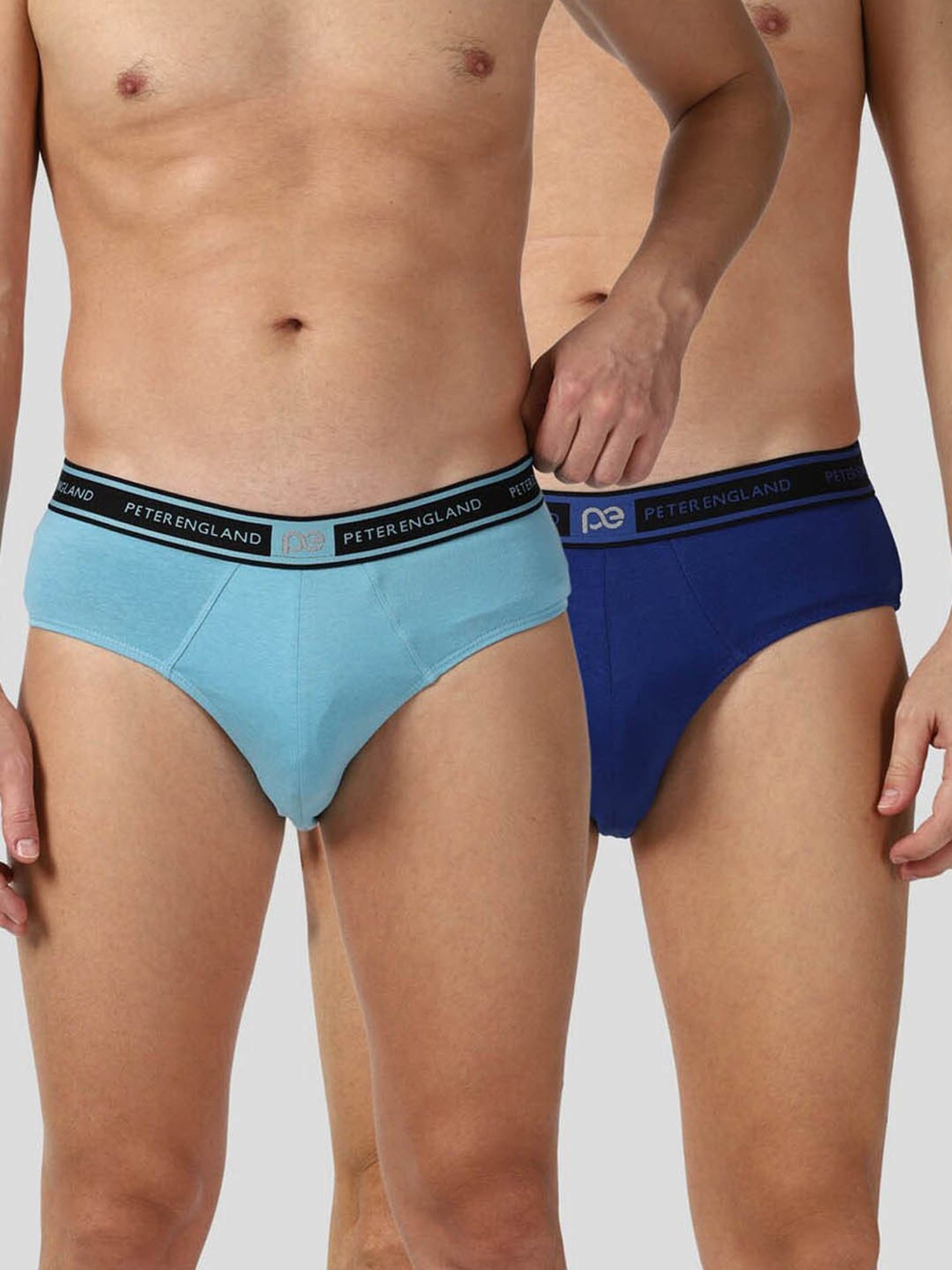 Peter England Blue Cotton Regular Fit Briefs - Pack Of 2