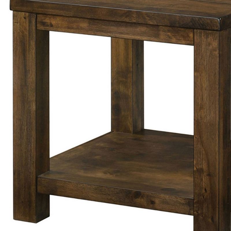 23" Wooden End Table with Open Shelf Rustic Brown - Benzara