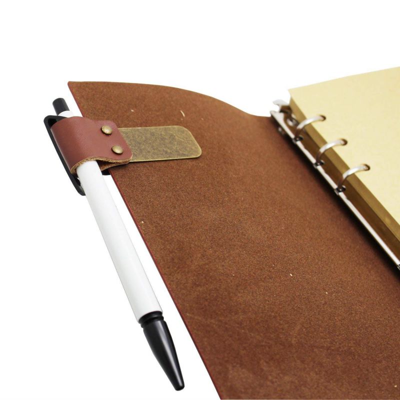 LJY 3-Pack Retro Style Traveler Notebook Leather Pen Holder Pencil Loop Stainless Steel Clip (Brown)